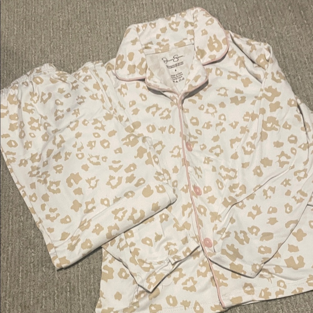 Jessica Simpson Cream and Tan Leopard Kids Pajama Set